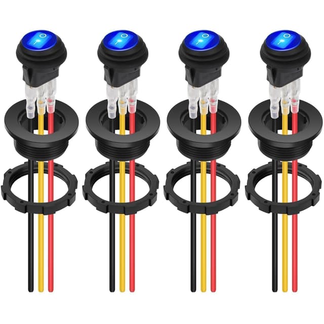 🚗🔵 Linkstyle 4 Stück Wasserdichter Runde Kippschalter - 12V 20A SPST 3 Pin EIN/AUS Wippschalter mit Draht & Blau LED Schalter
