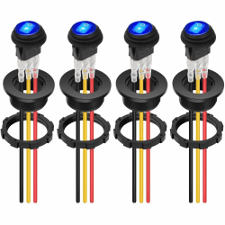 🚗🔵 Linkstyle 4 Stück Wasserdichter Runde Kippschalter - 12V 20A SPST 3 Pin EIN/AUS Wippschalter mit Draht & Blau LED Schalter