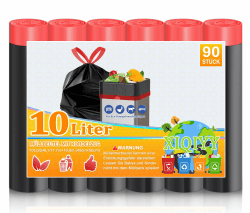 🗑️🌟 XIQIYY Müllbeutel 10L mit Zugband 90 Stück - Schwarze Mülltüten 🌟🗑️