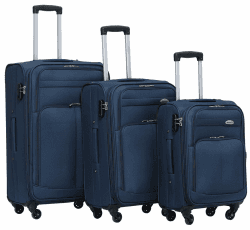 🧳 BEIBYE Leichter Stoffkoffer Kofferset Trolley Außentaschen Dehungsfuge mit Zahlenschloss (Blau, Set) 🧳