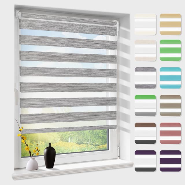 Doppelrollo Klemmfix ohne Bohren, Duo Rollos für Fenster & Tür, Dunkelgrau B75 x H200cm