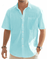 👔 J.VER Leinenhemd Herren Hemd Kurzarm XL Himmelblau - Sommer Casual Fit Shirt