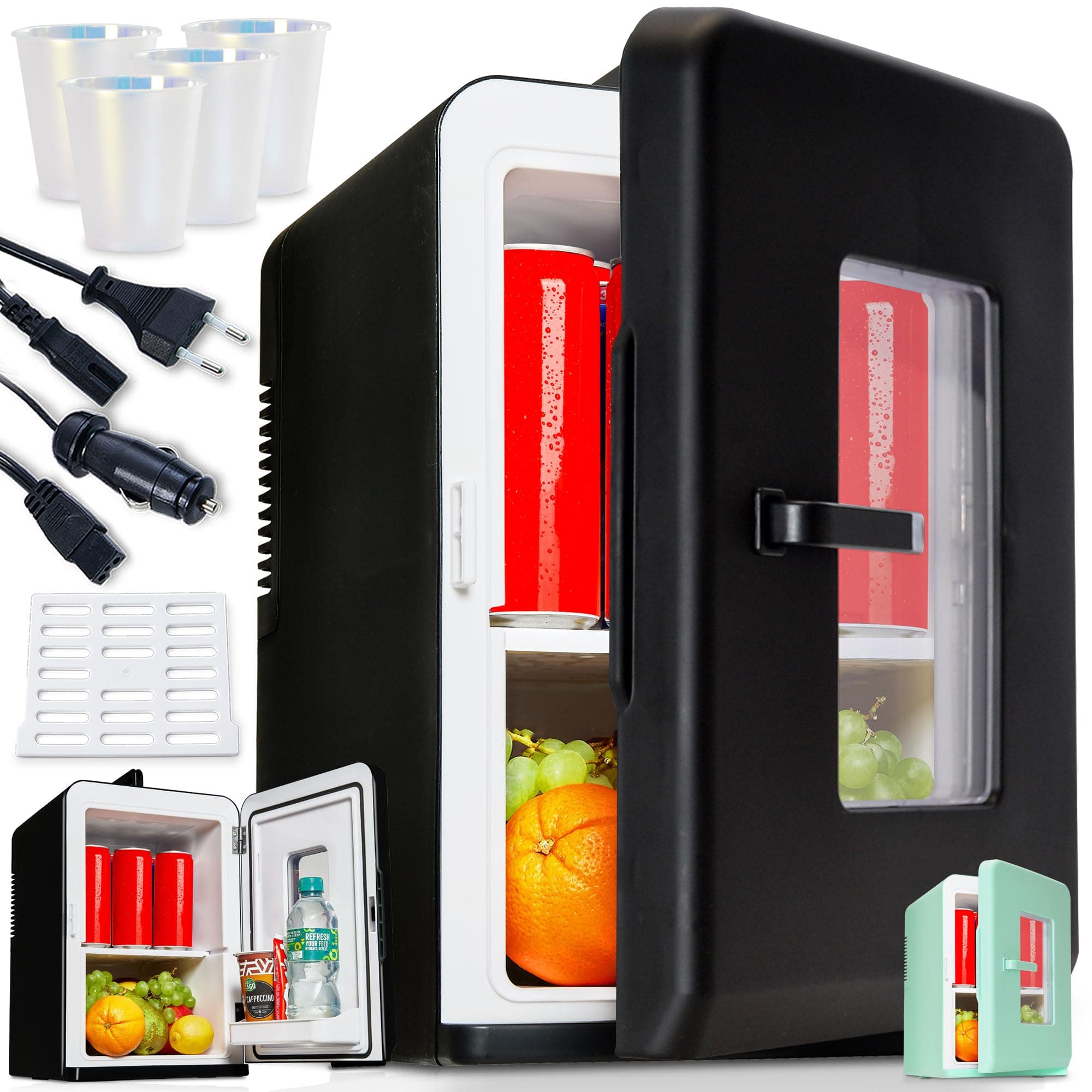 TOM 2in1 Mini Kühlschrank mit Kühl- und Heizfunktion– 15 Liter – Tragbare leise Kühlschränke – Schwarz & Mint - PLUS Geschenk 🌟