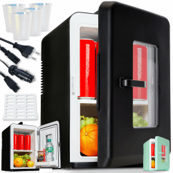 TOM 2in1 Mini Kühlschrank mit Kühl- und Heizfunktion– 15 Liter – Tragbare leise Kühlschränke – Schwarz & Mint - PLUS Geschenk 🌟