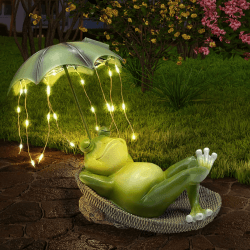 🌞🐸 Lifemet Outdoor Solar Frosch Garten Dekoration - Lustig Frösche EIN Schirm Figurch Garten Statue