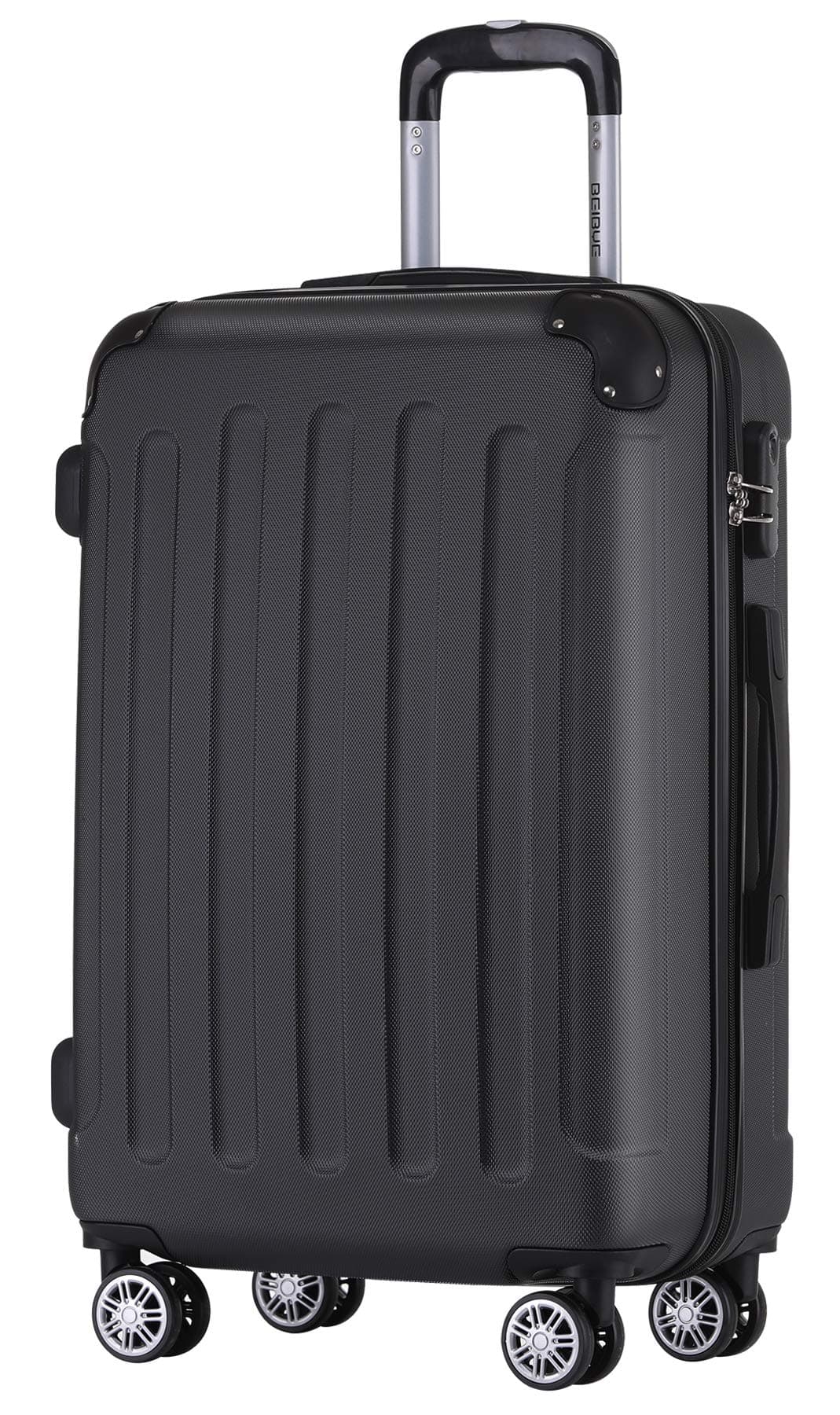 🧳 BEIBYE Hartschalen-Koffer Trolley Rollkoffer Reisekoffer Handgepäck 4 Rollen (M-L-XL-Set) (Schwarz, XL) Schwarz XL 🧳