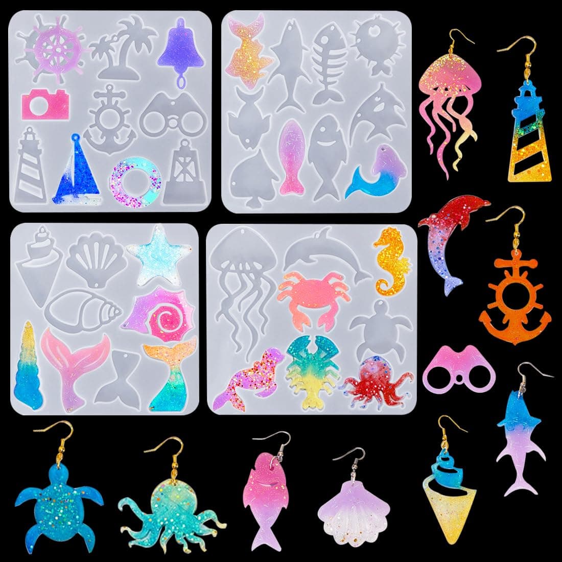 Voyyphixa 37 Stück Silikonformen Schmuck Epoxidharz Ohrring Silikon Formen Anhänger Gießform 🐙🐢🐟