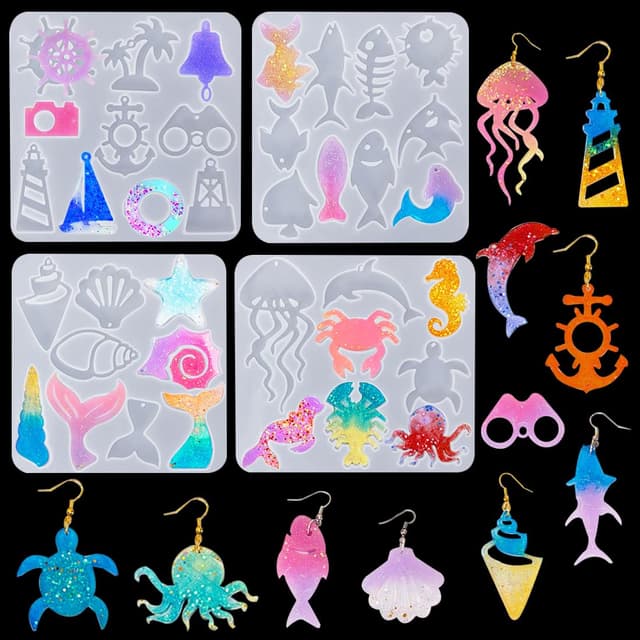 Voyyphixa 37 Stück Silikonformen Schmuck Epoxidharz Ohrring Silikon Formen Anhänger Gießform 🐙🐢🐟