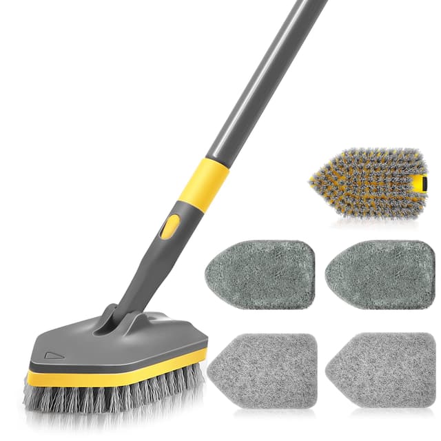 DALIPER Badreiniger 3 in 1 Schrubber mit Stiel 🧼 142cm Lange verstellbare Reinigungsbürste 🚿 Austauschbarer Wannenschrubbaufsatz