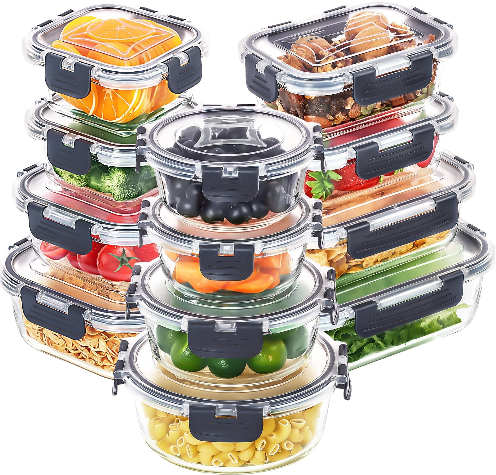 🌟 Skroam 24-Teiliges Glasbehälter-Set Mit Deckel - Frischhaltedosen für Lebensmittel 🍱
