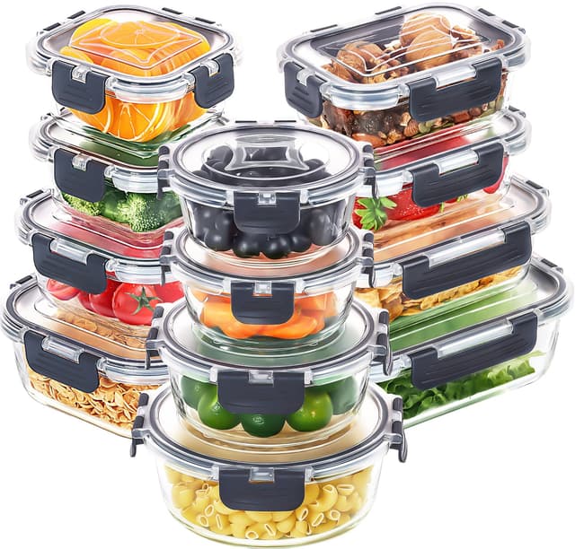 🌟 Skroam 24-Teiliges Glasbehälter-Set Mit Deckel - Frischhaltedosen für Lebensmittel 🍱