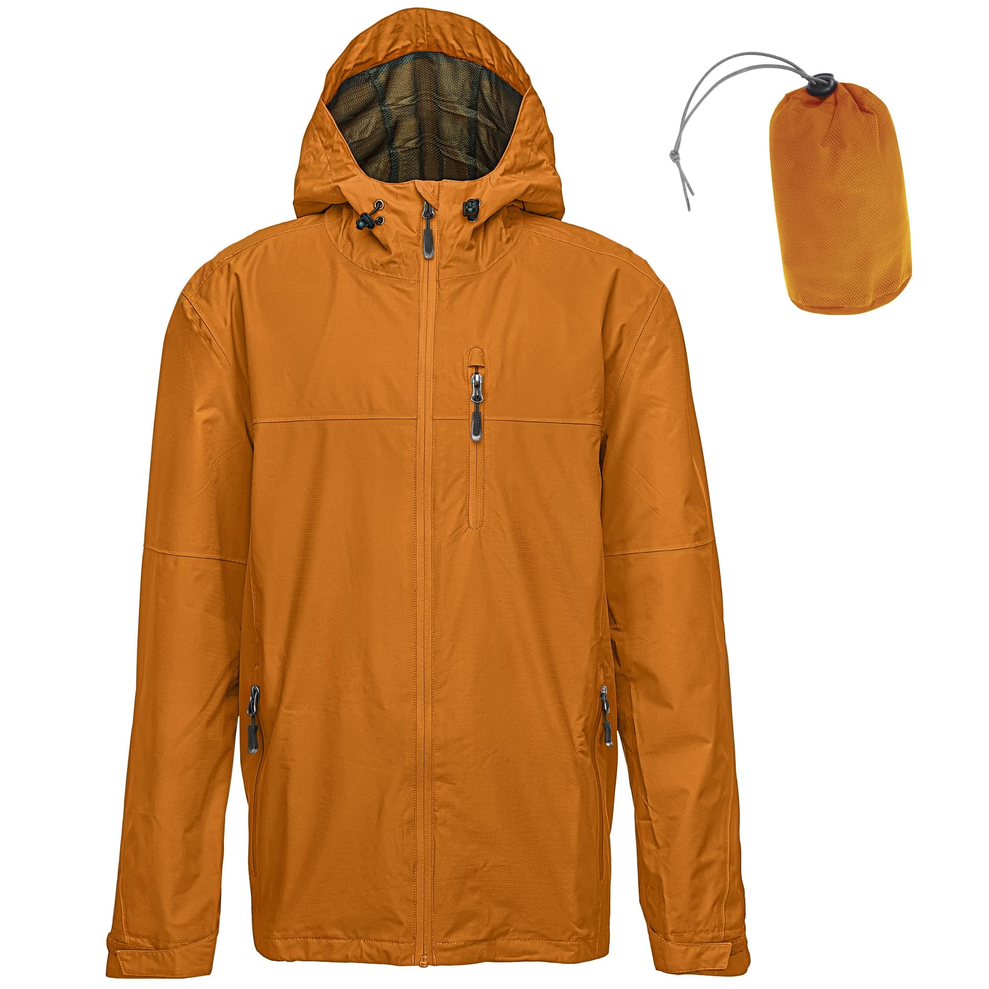 33,000ft Regenjacke Herren Wasserdicht 🌧️ Outdoorjacke Leichte Freizeitjacke Packbare Windjacke Fahrrad Regenmantel mit Kapuze M Kürbis gelb