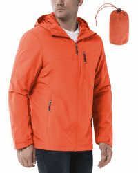33,000ft Regenjacke Herren Wasserdicht 🌧️ Outdoorjacke Leichte Freizeitjacke Packbare Windjacke Fahrrad Regenmantel mit Kapuze XXL Rot