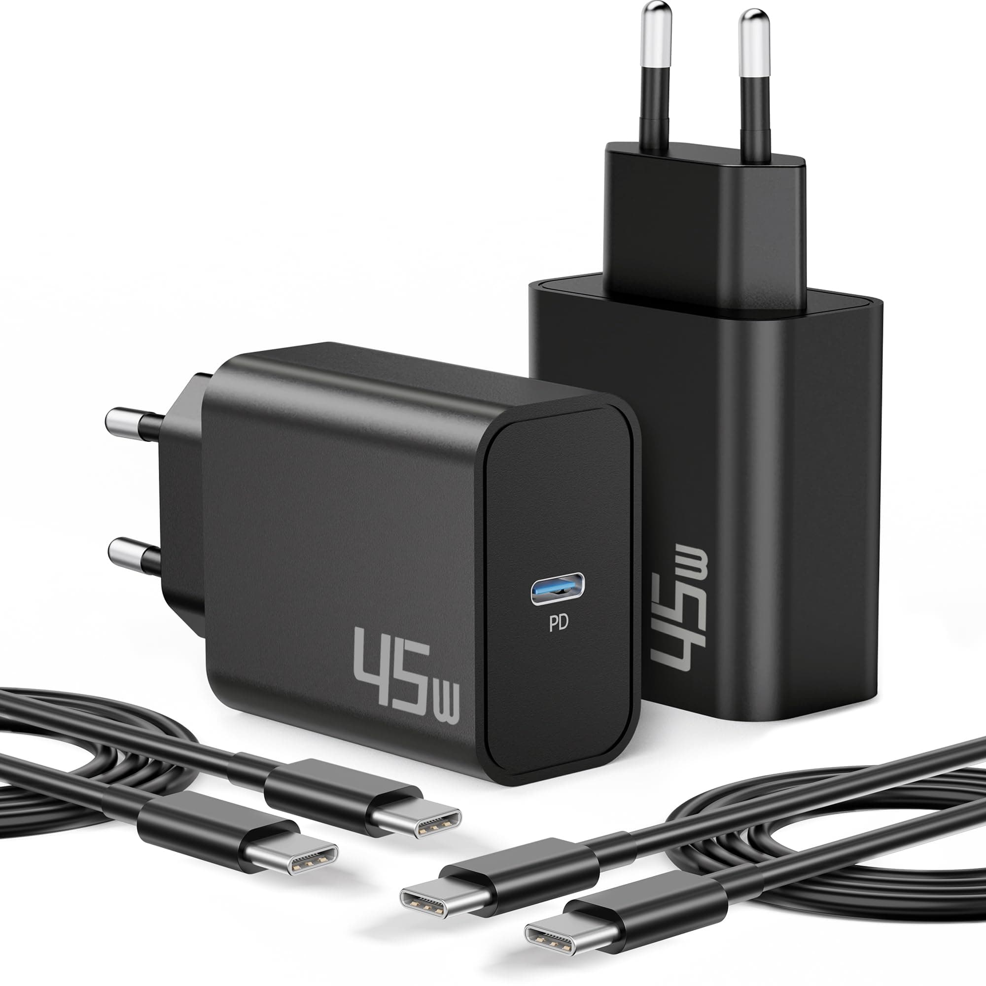 🔋 45W USB-C Schnellladegerät + 2M Typ C Ladekabel 2-Pack 📱