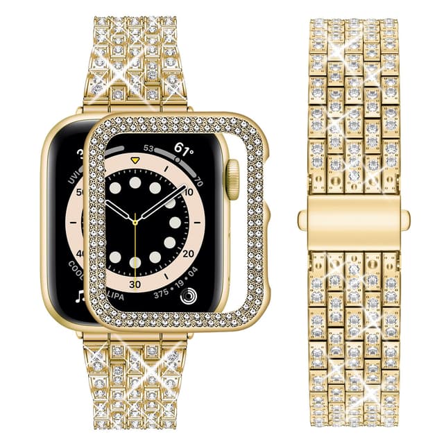 Wutwuk Metallarmband für Apple Watch 3 Damen - Glitzer Diamant Strassstein Schutzhülle