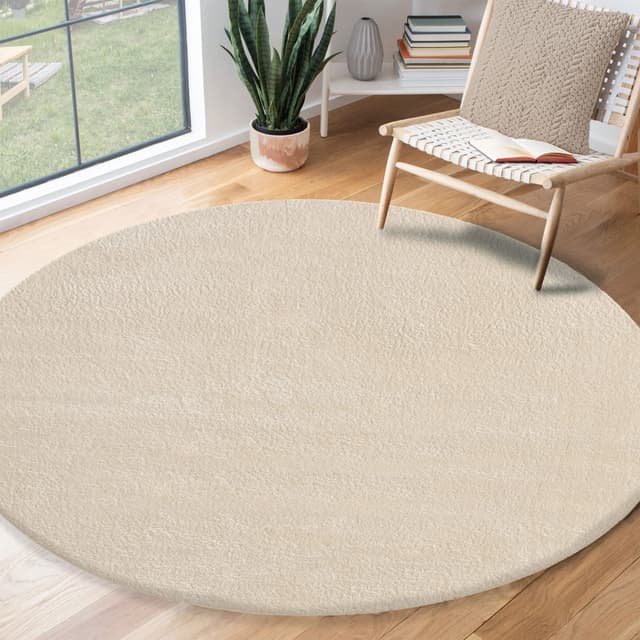 🌟🏡 Teppich Relax Moderner Flauschiger Kurzflor 200 x 200 cm Rund Beige 🏡🌟