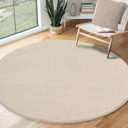 🌟🏡 Teppich Relax Moderner Flauschiger Kurzflor 200 x 200 cm Rund Beige 🏡🌟