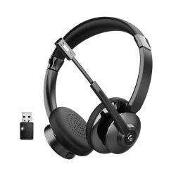 Earbay Kabelloses Headset,Wireless Headset with Mikrofon, PC Kopfhörer mit Mikrofon Noise Cancelling Bluetooth, Mit USB-Dongle Funktion für Zoom/MS Teams/Skype/Call Center/Büro Black