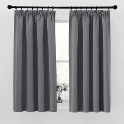 PONY DANCE Graue Blickdichte Gardinen mit Kräuselband Kurz 2er Set H 145 x B 140 cm 😍 Verdunklungsvorhänge für Schienen Vorhänge Thermo Hitzeschutz Curtains for Bedroom/Living Room H145 x B140 cm (2er Pack) Grau