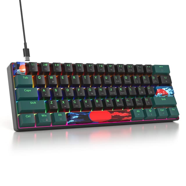 SOLIDEE Mechanische Gaming Tastatur 60%, 61 Tasten Mit Linearen Roten Schaltern, Kabelgebunden, LED-Hintergrundbeleuchtung, Gemischtes Licht, Kompakt (61 Black-Green)