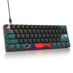 SOLIDEE Mechanische Gaming Tastatur 60%, 61 Tasten Mit Linearen Roten Schaltern, Kabelgebunden, LED-Hintergrundbeleuchtung, Gemischtes Licht, Kompakt (61 Black-Green)