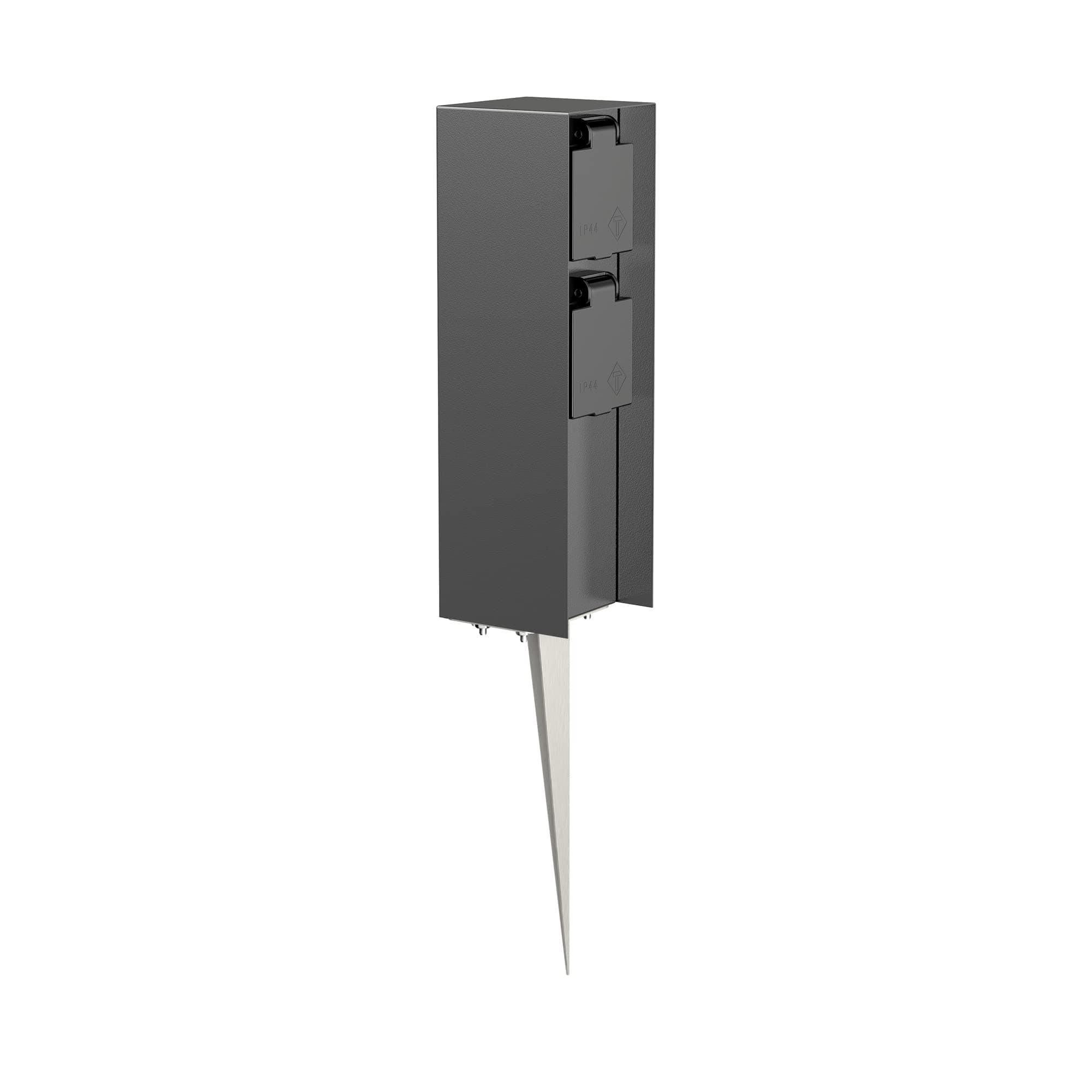 LEDscom.de Garten-Steckdosen-Säule POMI mit Erdspieß für außen, IP44, 2-Fach, anthrazit, eckig, 23cm 1 Stück (1er Pack) Anthrazit 🌿🔌