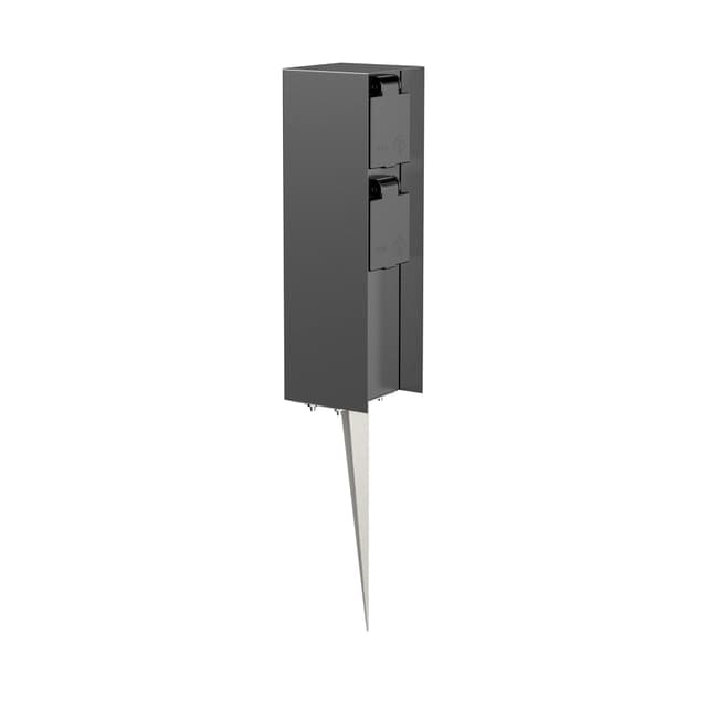 LEDscom.de Garten-Steckdosen-Säule POMI mit Erdspieß für außen, IP44, 2-Fach, anthrazit, eckig, 23cm 1 Stück (1er Pack) Anthrazit 🌿🔌
