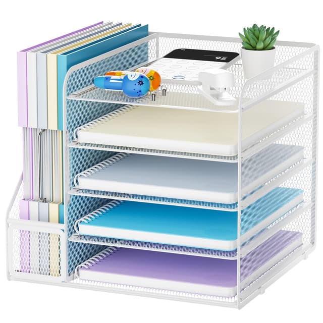 Marbrasse Schreibtisch Organizer und Büro Zubehör - 5-Tier Briefablage, Mesh Büro Organizer (weiß) 📚✒️