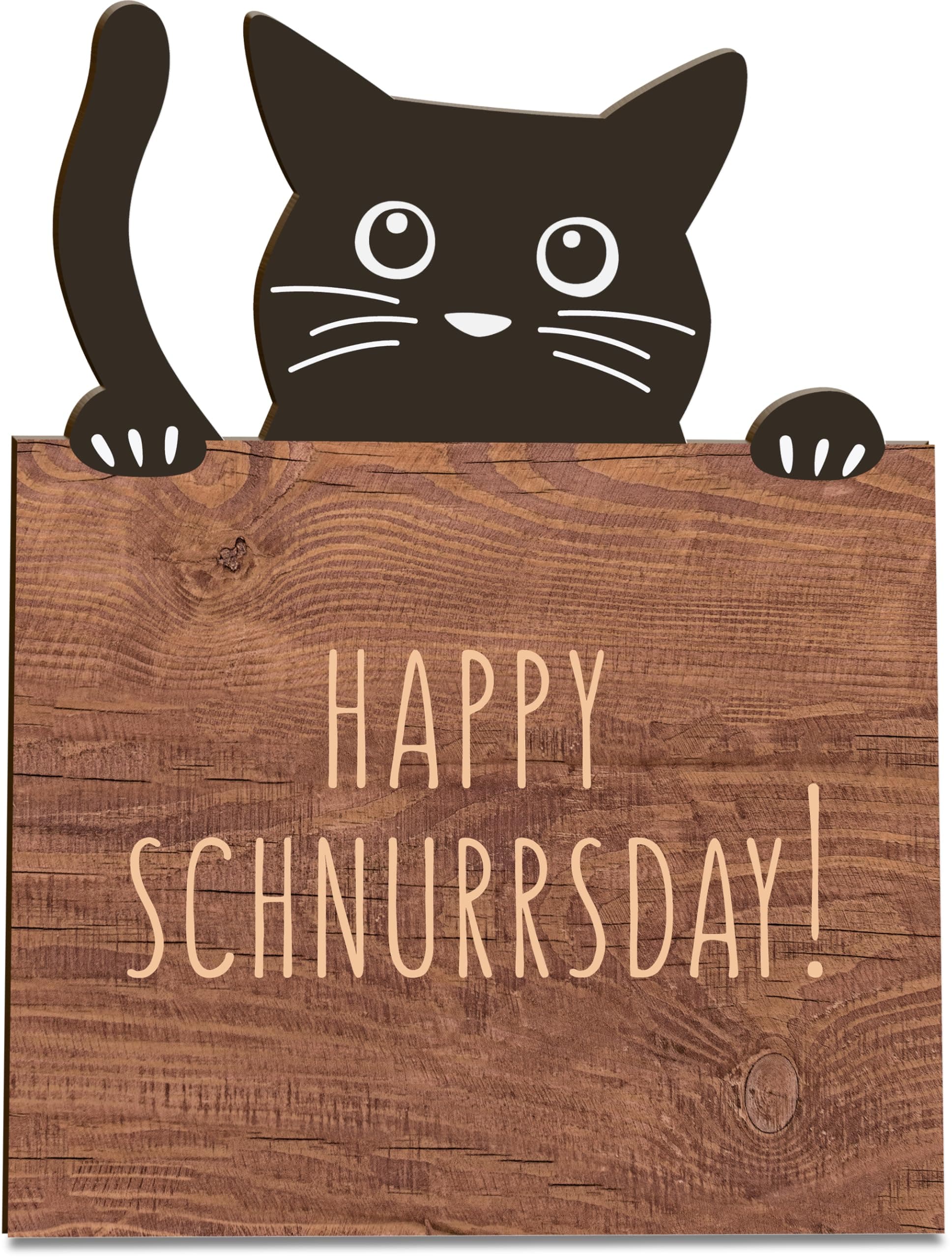 Happy Schnurrsday Holzkarte - Schnurrtag Geburtstagskarte 🐱🎁