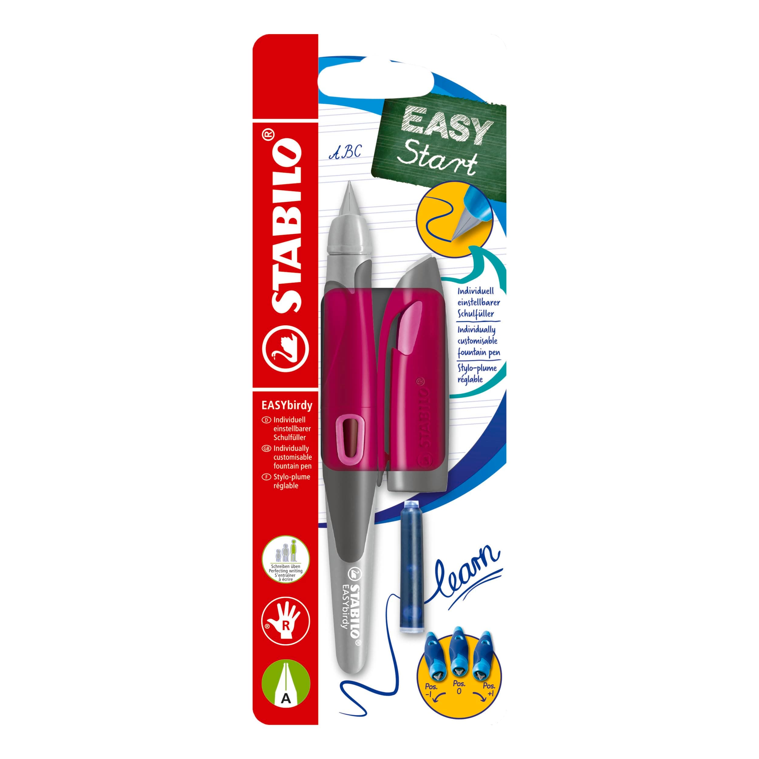 🌟 Tolles Angebot! STABILO - Ergonomischer Schulfüller für Rechtshänder mit Anfänger-Feder A - EASYbirdy in beere/pink
