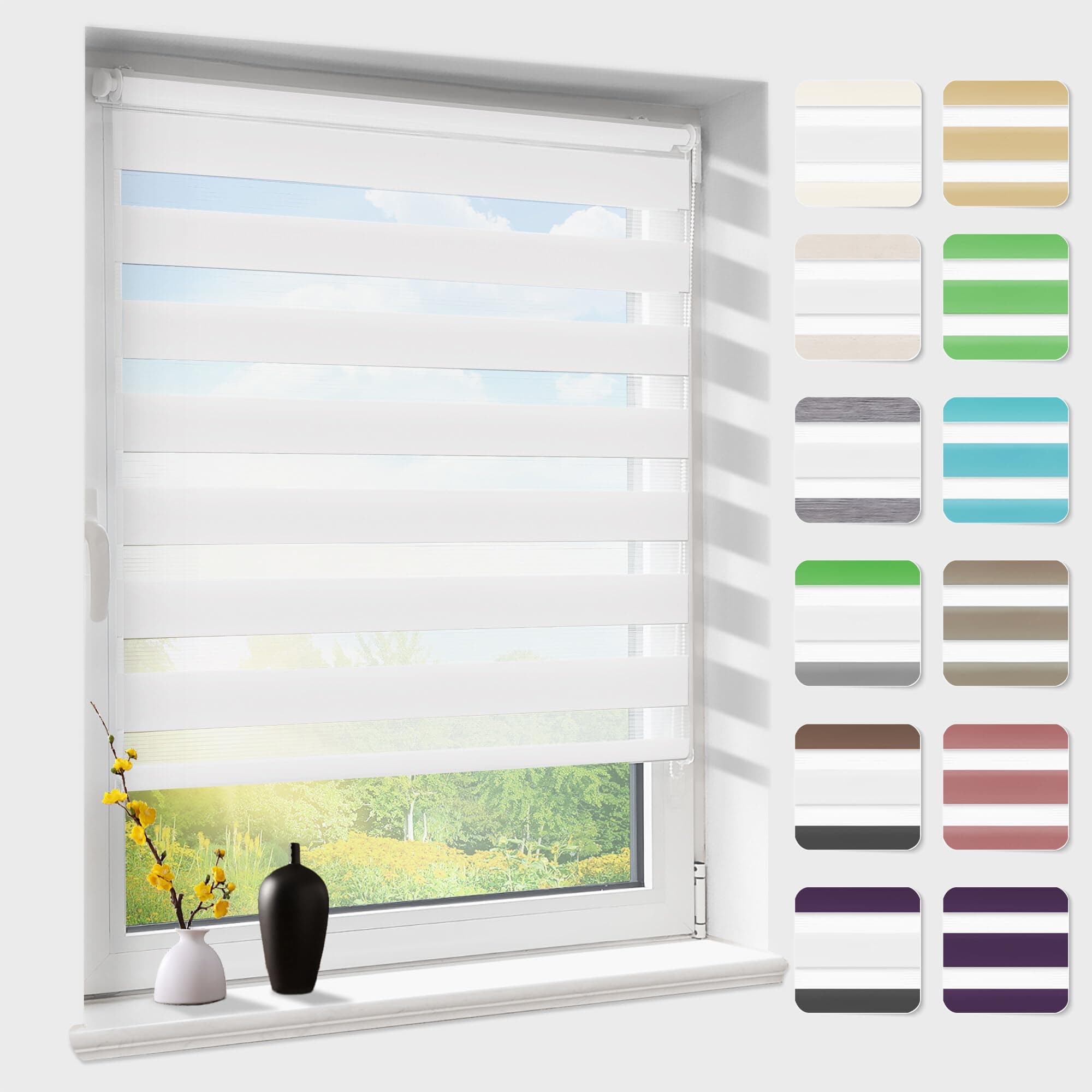 Doppelrollo Klemmfix ohne Bohren, Duo Rollos für Fenster & Tür, Version 2025 Weiß B80 x H200cm 🌞