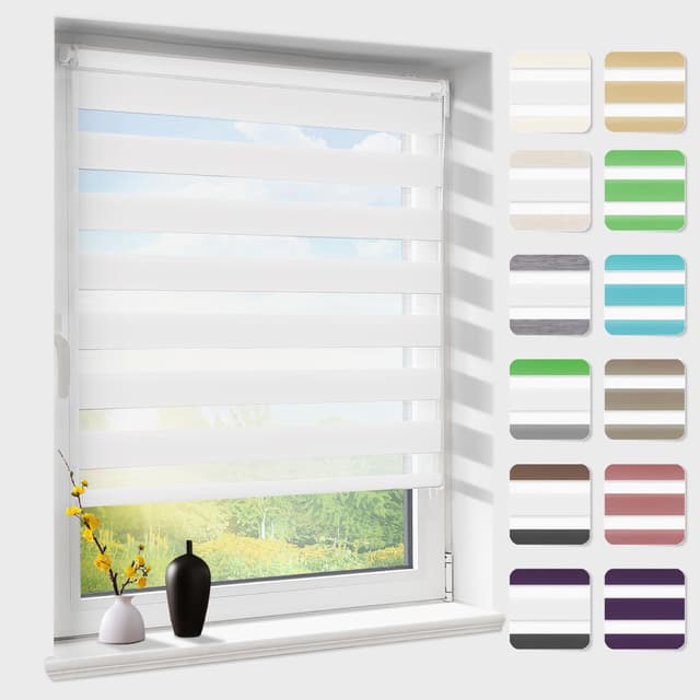 Doppelrollo Klemmfix ohne Bohren, Duo Rollos für Fenster & Tür, Version 2025 Weiß B80 x H200cm 🌞