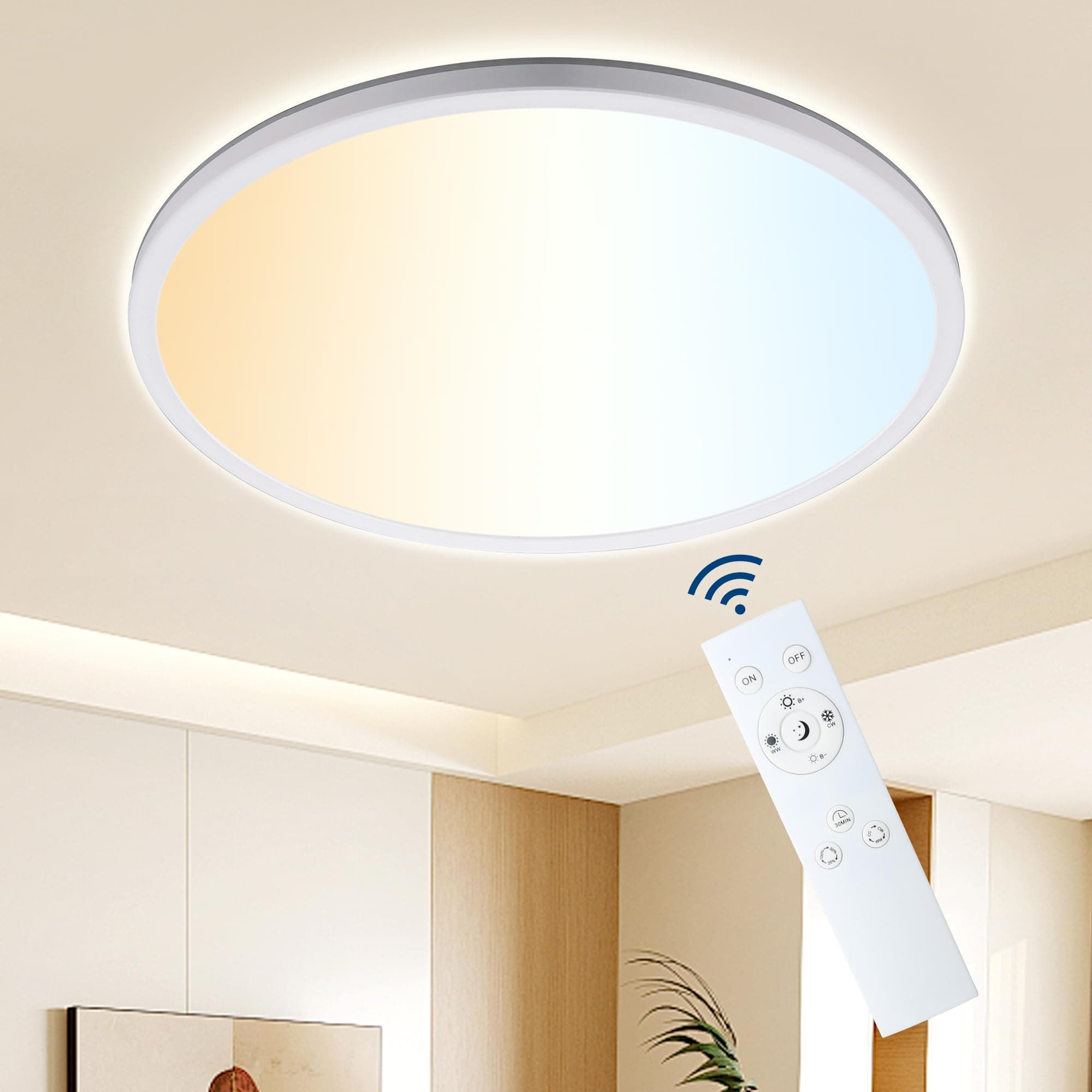ONDTA LED Deckenleuchte Dimmbar 45W, 2700K-6500K 6000LM Deckenlampe Wohnzimmer
