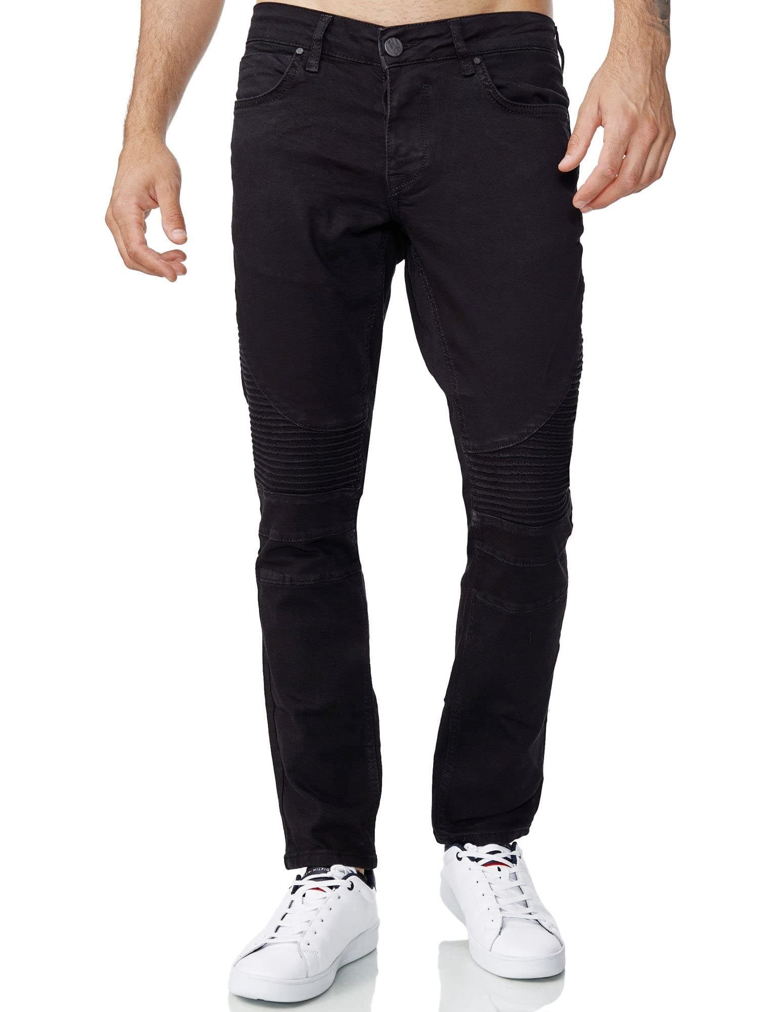 Tazzio Jeans Herren Slim Fit Biker Destroyed Look Stretch Jeanshose Hose Denim 16517 42W / 32L Schwarz-berlin 🌟👖