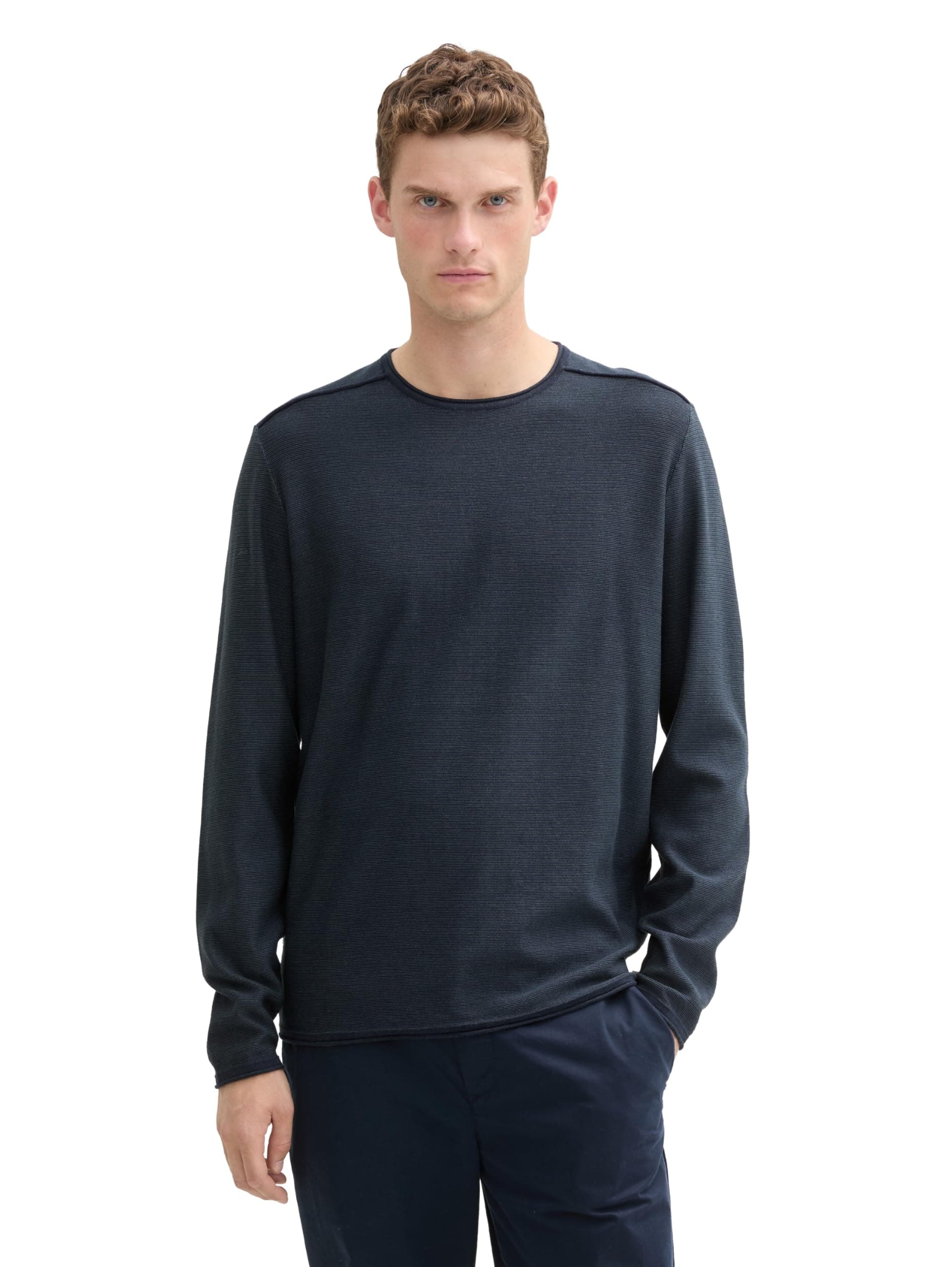 TOM TAILOR Herren Pullover aus Baumwolle M 36958 - Stormy Blue Navy Finestripe 👕