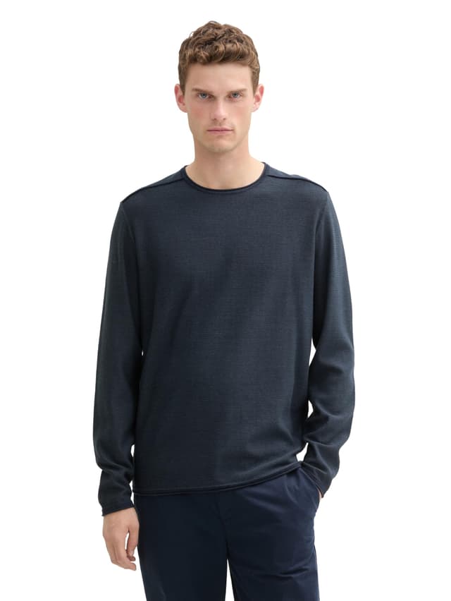 TOM TAILOR Herren Pullover aus Baumwolle M 36958 - Stormy Blue Navy Finestripe 👕