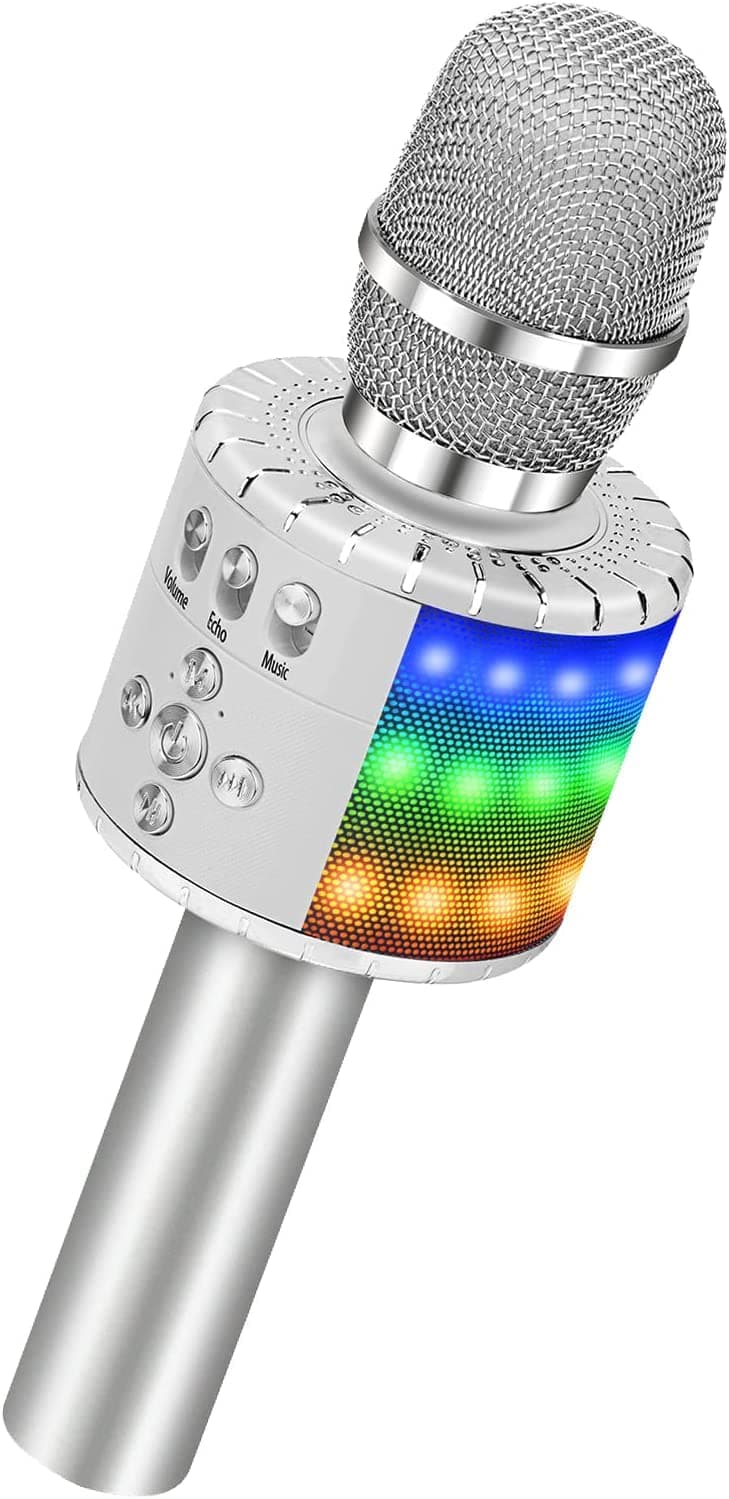 🎤 BONAOK Kinder Karaoke Mikrofon, Bluetooth Karaoke Mikrofon Mit Lautsprecher,Tragbarer Karaoke Maschine für Geburtstag Party Kindergeschenk, KTV Mikrofon Player für Android(Siber) BK-019 Silber