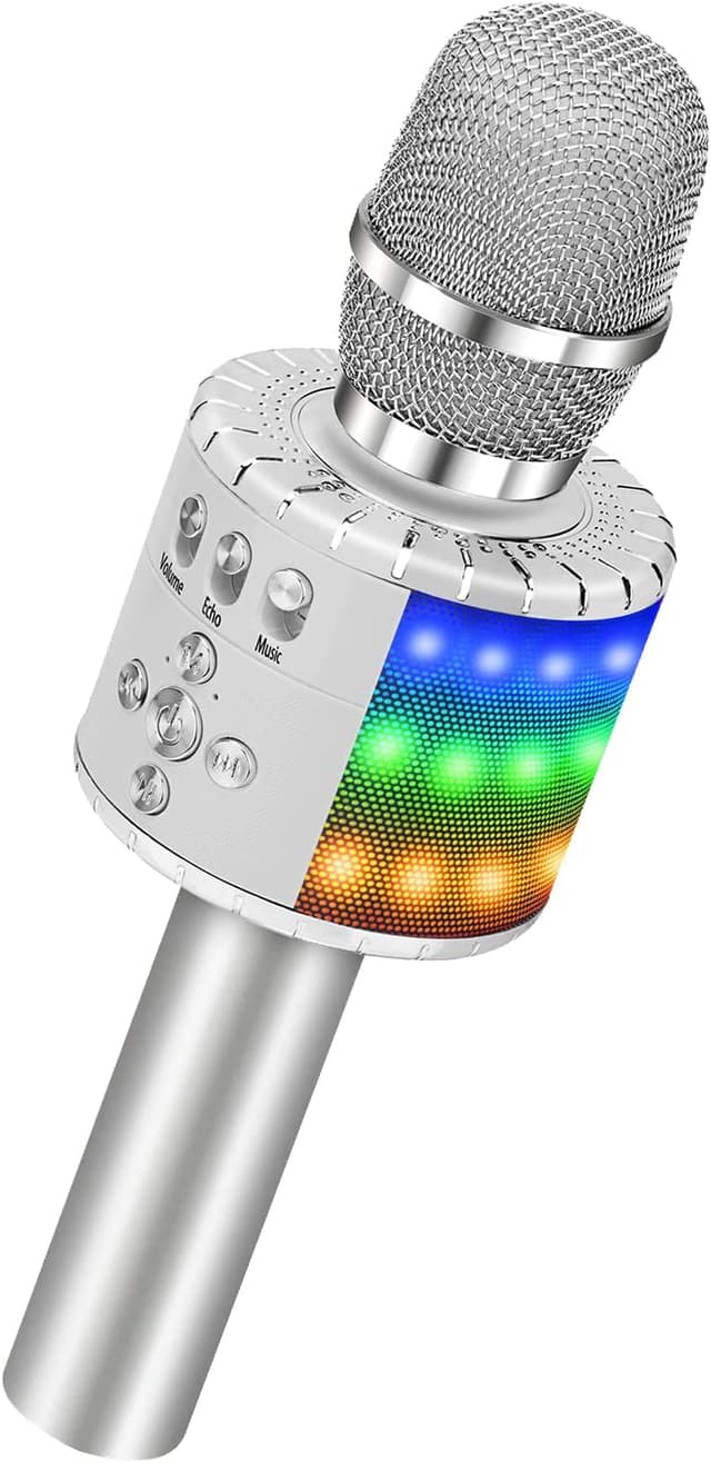 🎤 BONAOK Kinder Karaoke Mikrofon, Bluetooth Karaoke Mikrofon Mit Lautsprecher,Tragbarer Karaoke Maschine für Geburtstag Party Kindergeschenk, KTV Mikrofon Player für Android(Siber) BK-019 Silber