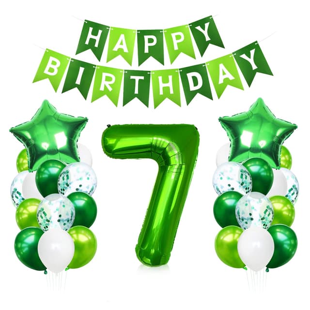 Luftballon 7. Geburtstag Grün, Geburtstagsdeko Junge 7 Jahre 🎈🎉
