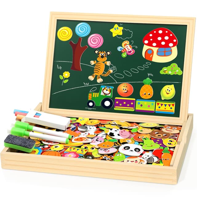 🧩 Jojoin 130 Stücke Magnetisches Holzpuzzle - 2024 Neu Montessori Holzpuzzle mit Doppelseitig Magnetisch