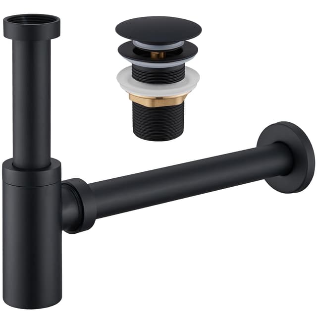 🛁 Ulytid Siphon mit Ablaufgarnitur Waschbecken - Schwarz Matt Set