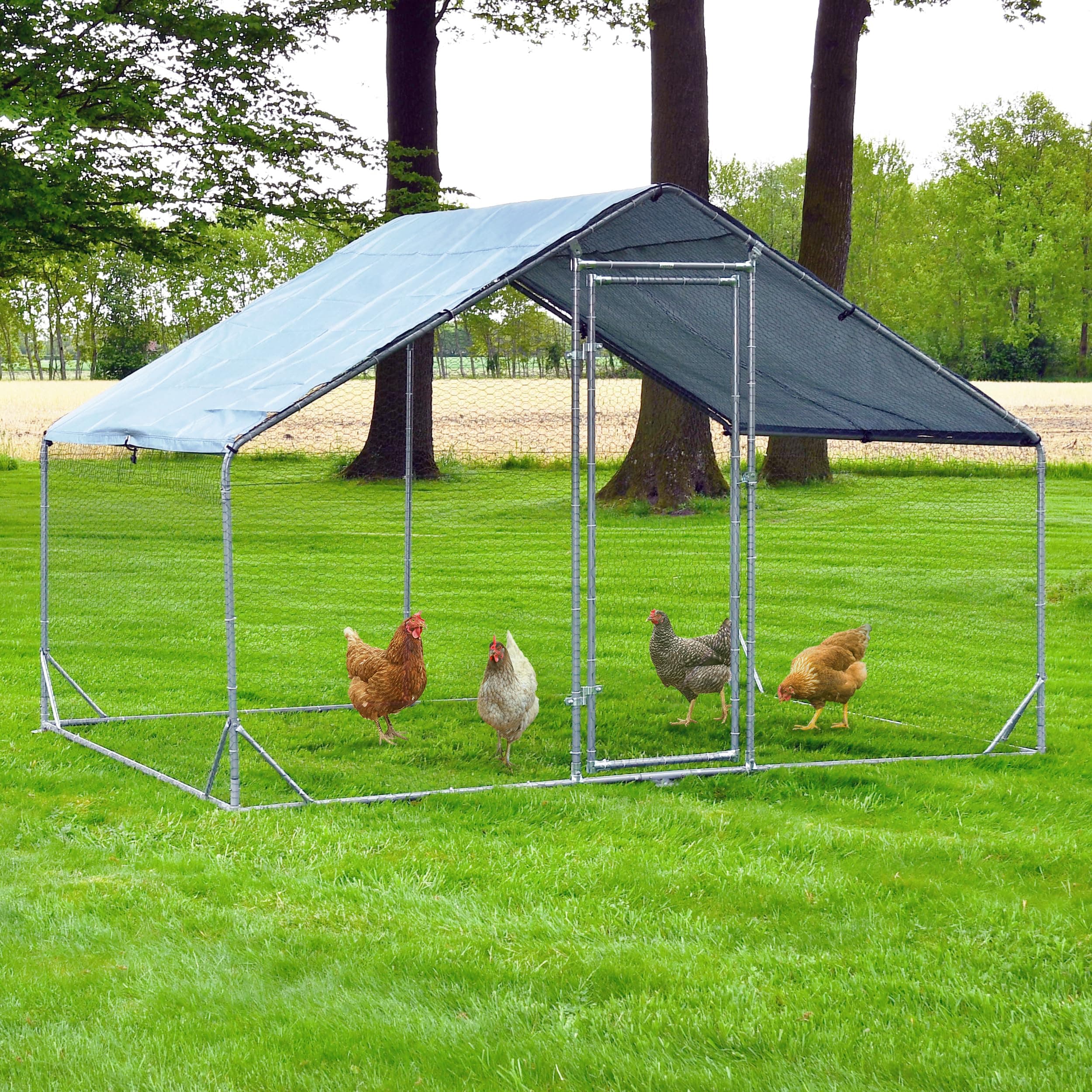 🐔🏡 Zooprinz XXL Freilaufgehege aus Metall mit Sonnendach/Regenschutz für Hühner 🌞🌧️