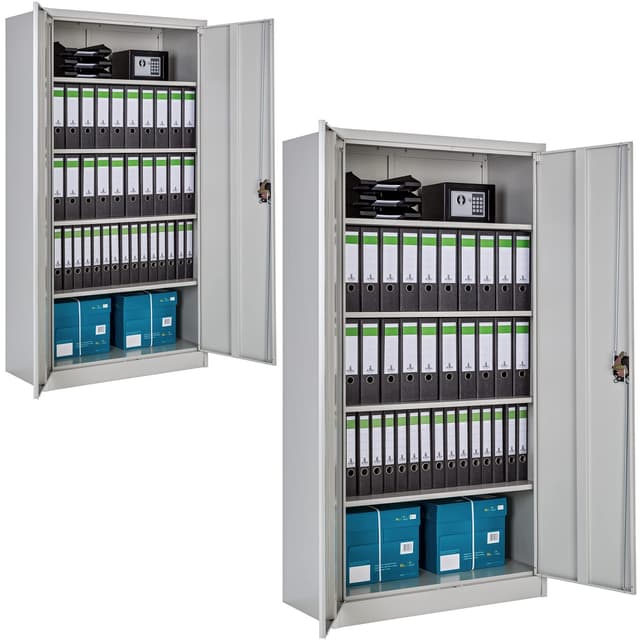 🔒 Tectake® 2er Set Aktenschrank abschließbar - Grau | Büromöbel-Angebot!