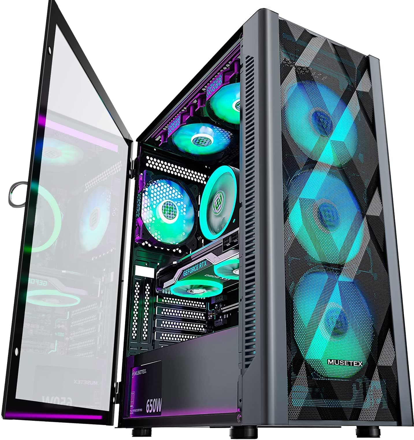 🎮 MUSETEX ATX PC Gehäuse mit 6 PWM ARGB Lüftern 🖥️