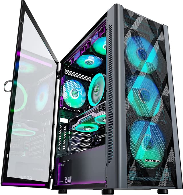 🎮 MUSETEX ATX PC Gehäuse mit 6 PWM ARGB Lüftern 🖥️