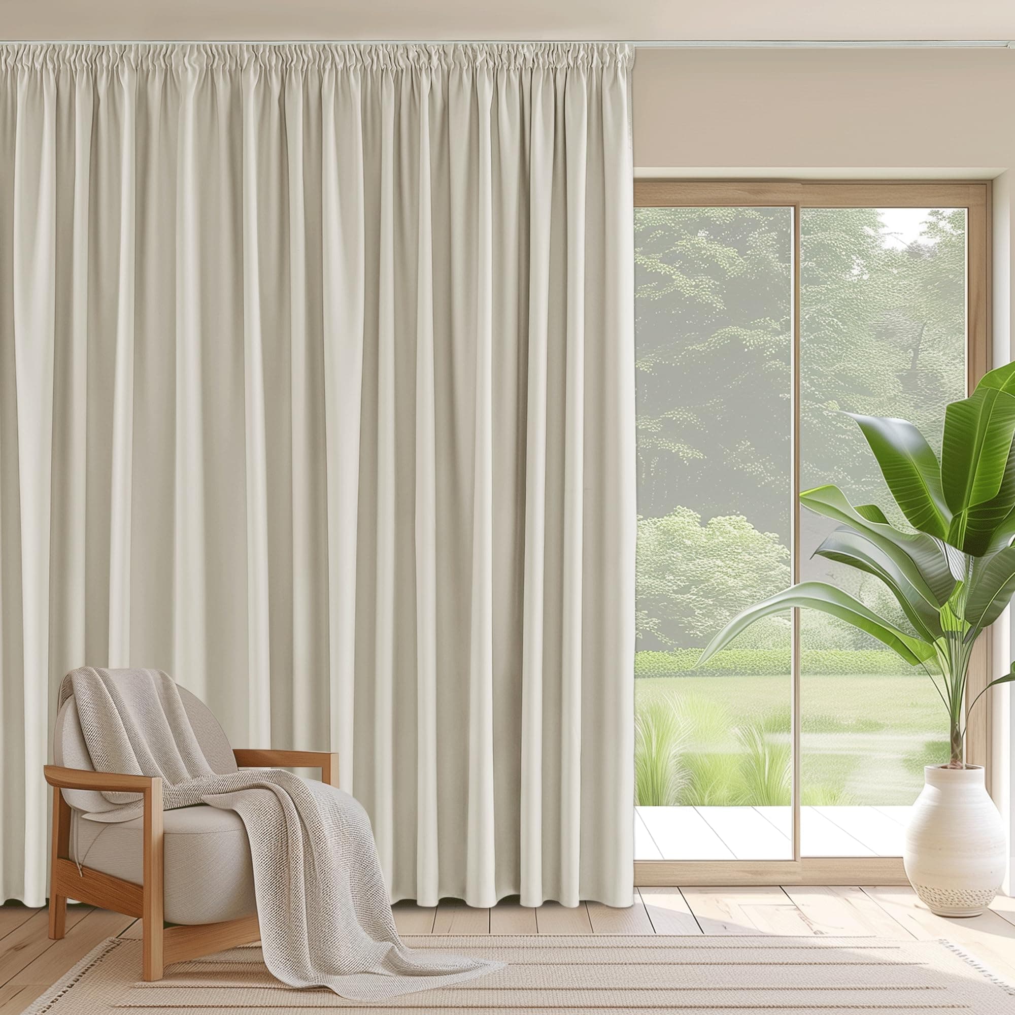 🏡 PONY DANCE Übergardinen für Große Fenster H260 x B300 cm - Hellbeige
