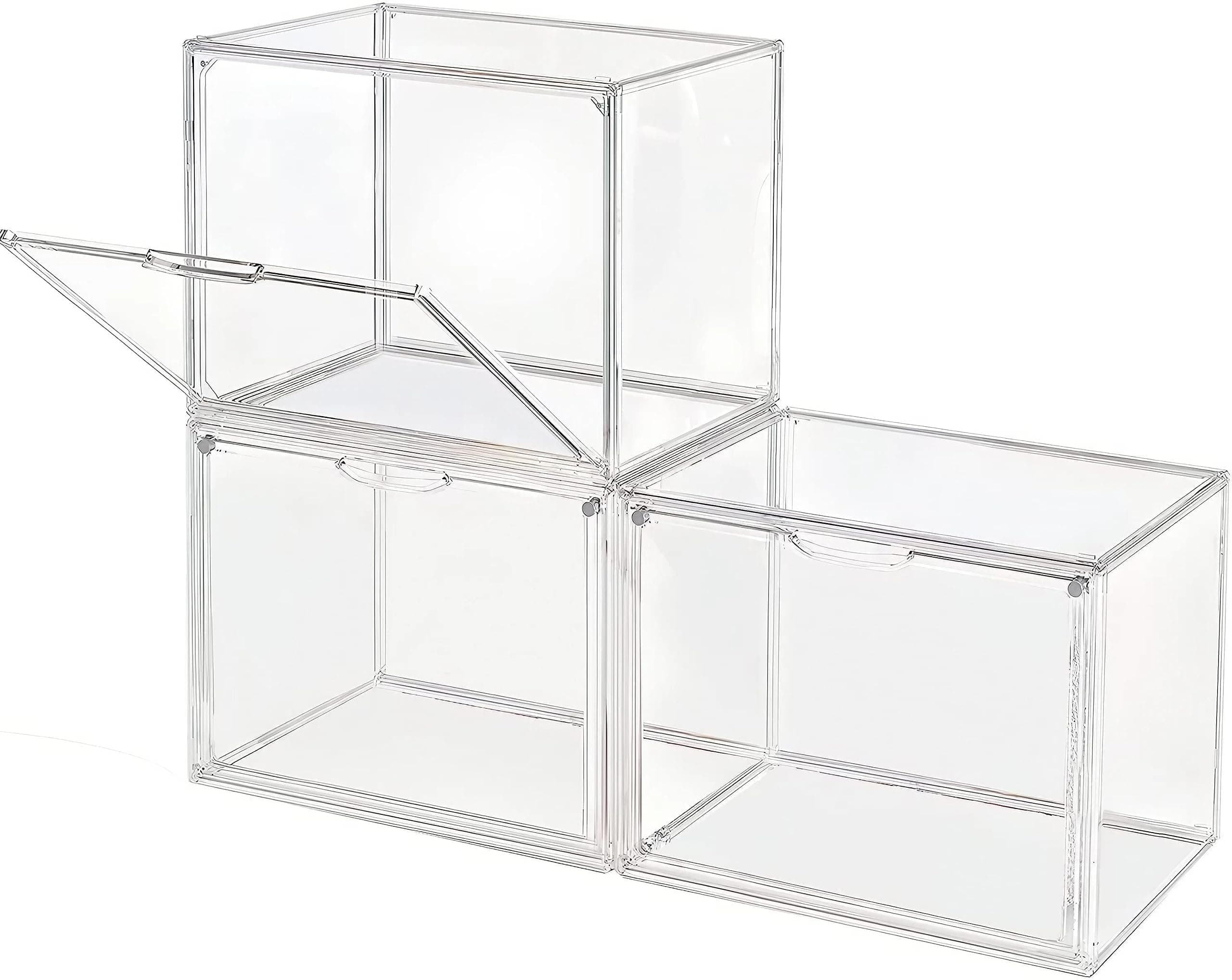 🎁 GUDEMAY Transparente stapelbare Kunststoffboxen mit magnetischem Verschluss - Staubdichte Aufbewahrung Vitrine Schaukasten (3er Set) Transparent - 3er Set 🎁