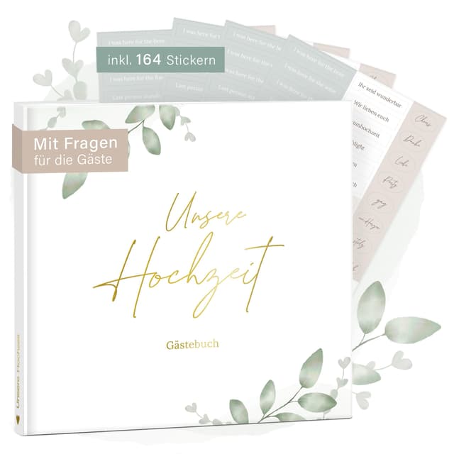 mintkind® Gästebuch Hochzeit zum Ausfüllen Greenery inkl. 4 Stickerbögen