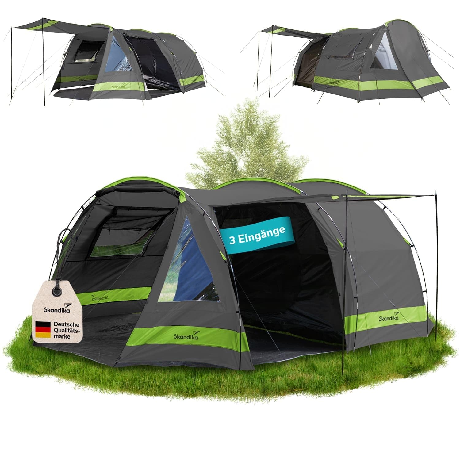 Skandika Kambo Tunnelzelt 4-8 Personen | Wasserdichtes Camping Familienzelt mit Schlafkabine und Sonnendach 🏕️