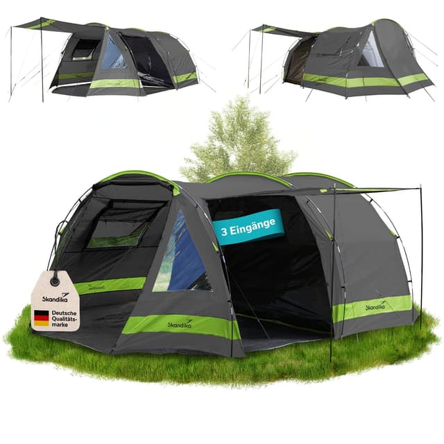 Skandika Kambo Tunnelzelt 4-8 Personen | Wasserdichtes Camping Familienzelt mit Schlafkabine und Sonnendach 🏕️